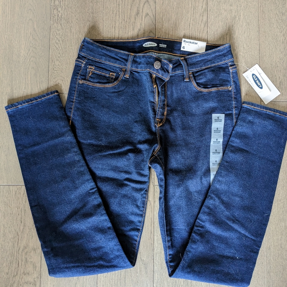 NWT Old Navy Denim Mid-Rise Blue Rockstar Skinny Stretch Jeans, Size 6